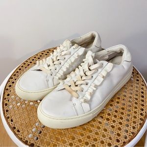 Tory Burch Tory Sport 100% Leather Ruffle Fringe White Sneakers Size Womens 9.5